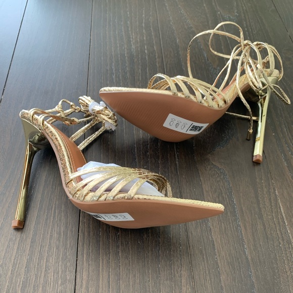 NWT size 7- ASOS Design Nandi Gold strappy High Heels in Gold Snake Skin - Picture 4 of 8